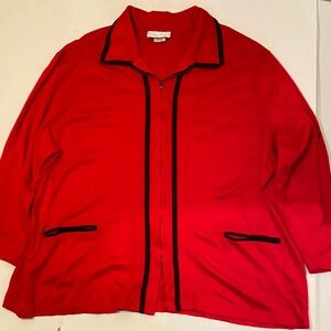 Women’s Red Zip-Front Cardigan with Black Trim